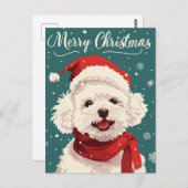 Carte Postale Bichon Frise Joyeux Noël (Devant / Derrière)