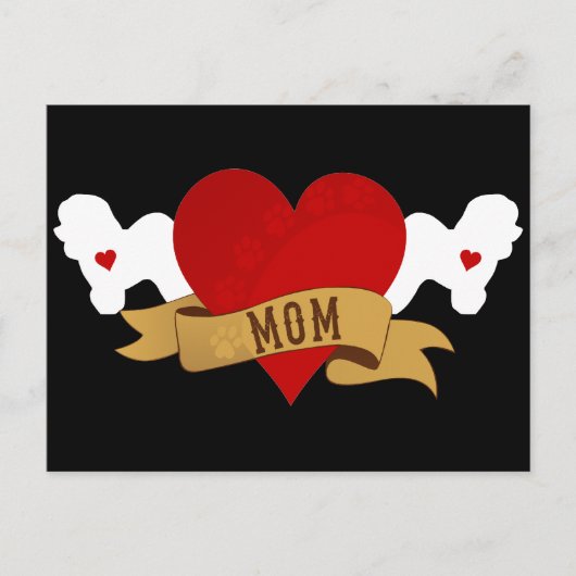 Carte Postale Bichon Frise Maman [style tatouage] (Devant)