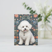 Carte Postale Bichon Frise William Morris Inspiré Floral (Debout devant)