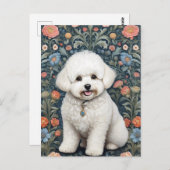 Carte Postale Bichon Frise William Morris Inspiré Floral (Devant / Derrière)