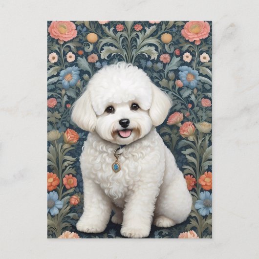 Carte Postale Bichon Frise William Morris Inspiré Floral (Devant)