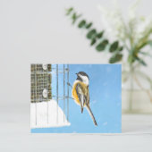 Carte Postale Bickadee sur la peinture d'alimentation - Oiseaux (Debout devant)