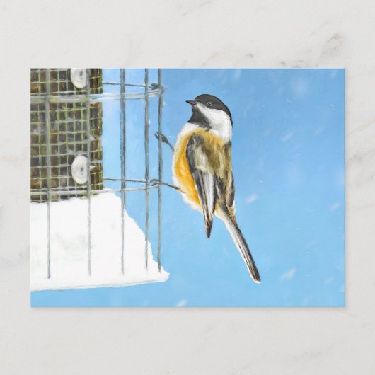 Carte Postale Bickadee sur la peinture d'alimentation - Oiseaux (Devant)