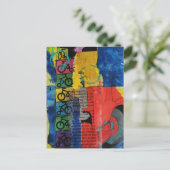 Carte Postale Bicycles and Trucks mixed media collage (Debout devant)