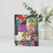 Carte Postale Bicycles colorful mixed media collage (Debout devant)
