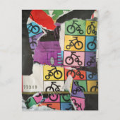 Carte Postale Bicycles colorful mixed media collage (Devant)