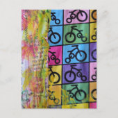 Carte Postale Bicycles colorful mixed media collage (Devant)
