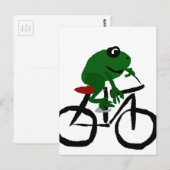 Carte Postale Bicyclette à équitation de grenouille verte amusan (Devant / Derrière)
