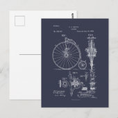 Carte Postale Bicyclette antique 1887 Penny Farthing Brevet (Devant / Derrière)