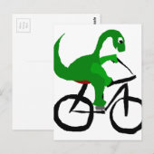 Carte Postale Bicyclette Dinosaure Vert Funny (Devant / Derrière)