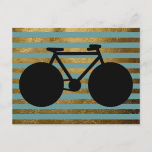 Carte Postale bicyclette noire rayée de couleur bleue et dorée