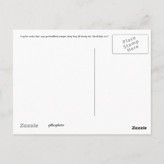 Carte Postale Bicyclette par le granit B&W (Dos)