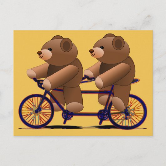 Carte Postale Bicyclette Tandem, Teddy Bear Print (Devant)