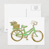 Carte Postale Bicyclette verte avec tulipes (Devant / Derrière)