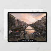 Carte Postale Bicyclettes au coucher du soleil à Amsterdam (Devant / Derrière)