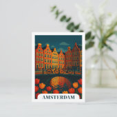 Carte Postale Bicyclettes de voyage de nuit d'Amsterdam Pays-Bas (Debout devant)