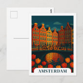 Carte Postale Bicyclettes de voyage de nuit d'Amsterdam Pays-Bas (Devant / Derrière)