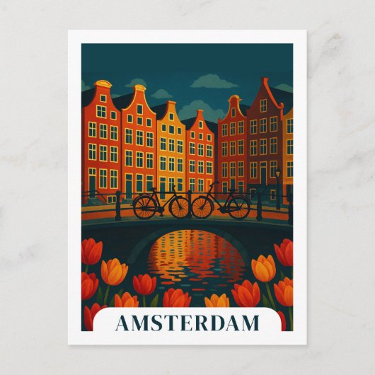Carte Postale Bicyclettes de voyage de nuit d'Amsterdam Pays-Bas (Devant)