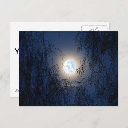 Carte Postale Bienheureuse Vierge Marie dans la forêt lune Lite (Devant / Derrière)