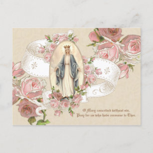 Carte Postale Bienheureuse Vierge Marie Rose Vintage religieuse