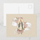 Carte Postale Bienheureuse Vierge Marie Rose Vintage religieuse (Devant / Derrière)