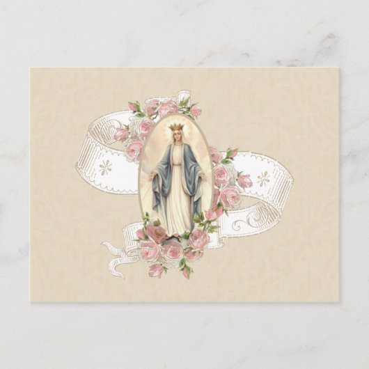 Carte Postale Bienheureuse Vierge Marie Rose Vintage religieuse (Devant)