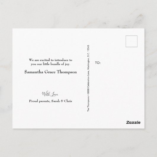 Carte Postale Bienheureux Script rose Nouveau-né bébé fille phot (Dos)