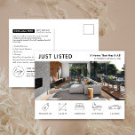 Carte Postale Biens juste cotés Moderne Immobilier Marketing<br><div class="desc">Carte postale marketing immobilier moderne avec espace pour votre logo, photo de la propriété et détails de la propriété avec icônes. Cette carte postale promotionnelle de Property For Sale entièrement personnalisable en noir et blanc présente un design professionnel avec de l'espace pour le texte personnalisé et les détails de la...</div>
