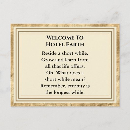 Carte Postale Bienvenue À Hotel Earth (Devant)