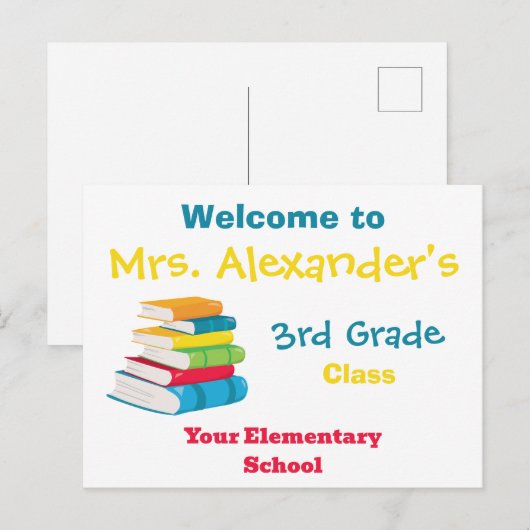 Carte Postale Bienvenue à la classe Retour à l'école (Devant / Derrière)