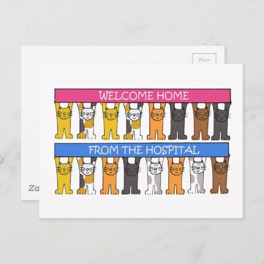 Carte Postale Bienvenue à la maison des chats-caricatures de l'h (Devant / Derrière)