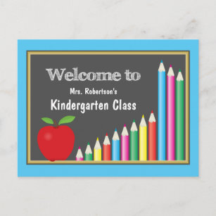 Carte Postale Bienvenue À L'École Jardin D'Enfants Crayons Color