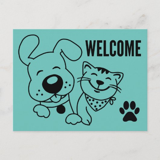 Carte Postale Bienvenue à notre bureau Chien Chat Animaux de com (Devant)