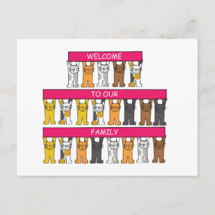 Carte Postale Bienvenue à notre famille de chats caricaturaux