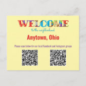 Carte Postale BIENVENUE au code QR personnalisé de voisinage (Devant)