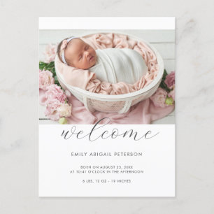 Carte Postale Bienvenue Baby Modern Chic Photo Faire-part de nai