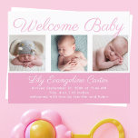 Carte Postale Bienvenue Bébé Fille Nouveau-né Photo Plutôt Rose<br><div class="desc">Bienvenue bébé. Une jolie carte postale de faire-part de naissance photo de petite fille rose avec une belle typographie cursive au-dessus de votre collage photo de nouveau-né doux.</div>