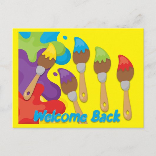 Carte Postale Bienvenue Brosses à peintures Primaire Couleurs Pe (Devant)