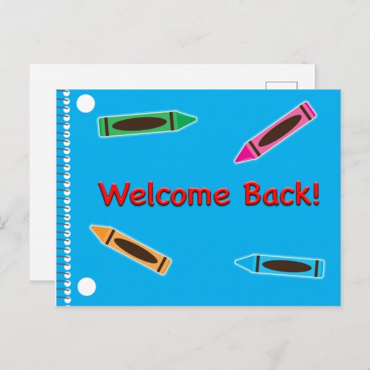 Carte Postale Bienvenue Retour à l'école Carnets Crayons (Devant / Derrière)