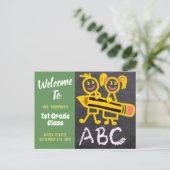 Carte Postale Bienvenue Retour À L'École Enseignant Chalkboard L (Debout devant)