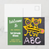 Carte Postale Bienvenue Retour À L'École Enseignant Chalkboard L (Devant / Derrière)
