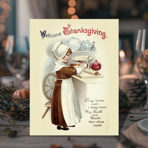 Carte Postale Bienvenue Thanksgiving Vintage Pilgrim Girl