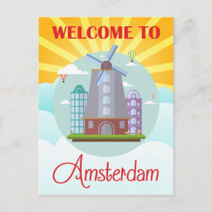 Carte Postale Bienvenue vintage à Amsterdam Holland Travel
