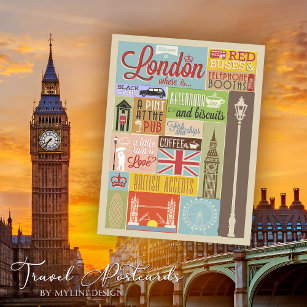 Carte Postale Bienvenue vintage à Londres