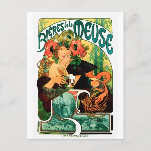 Carte Postale Bière de la Meuse Alphonse Mucha (Devant)
