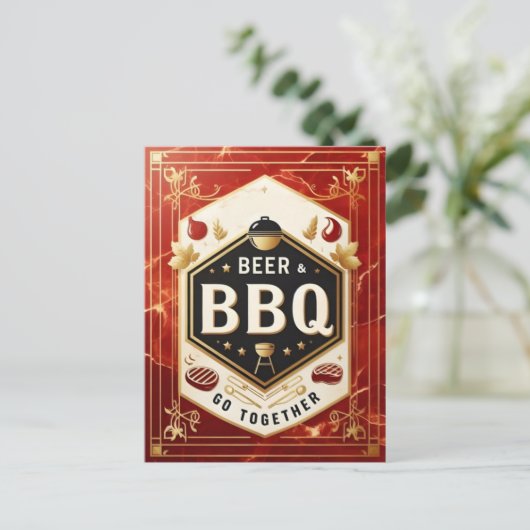 Carte Postale Bière et barbecue Ensemble (Debout devant)