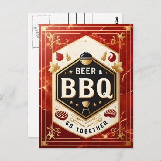 Carte Postale Bière et barbecue Ensemble (Devant / Derrière)