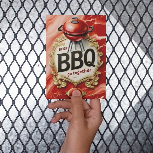Carte Postale Bière et barbecue s'unissent