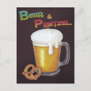 Carte postale Bière et Pretzel