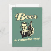 Carte Postale Bière : Hey c'est moins cher que la thérapie (Devant / Derrière)